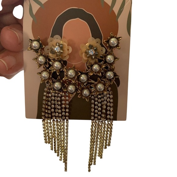 Statement Earrings Pearl‎ Rhinestone Tassel Dangle Drop Party Cocktail - Picture 1 of 1